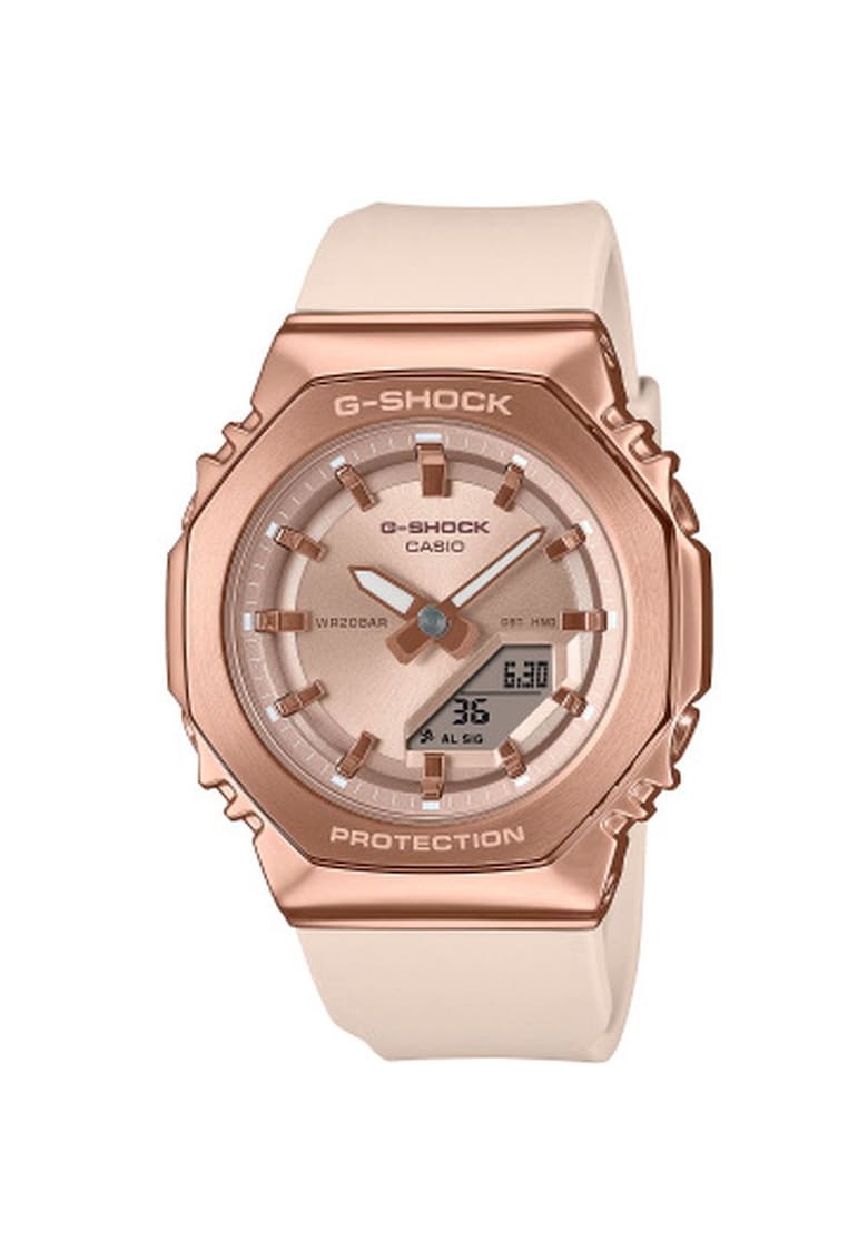 Ceas dama G-SHOCK - plastic/cauciuc - bej/roz-auriu - 41mm - rezistent la apa 200m
