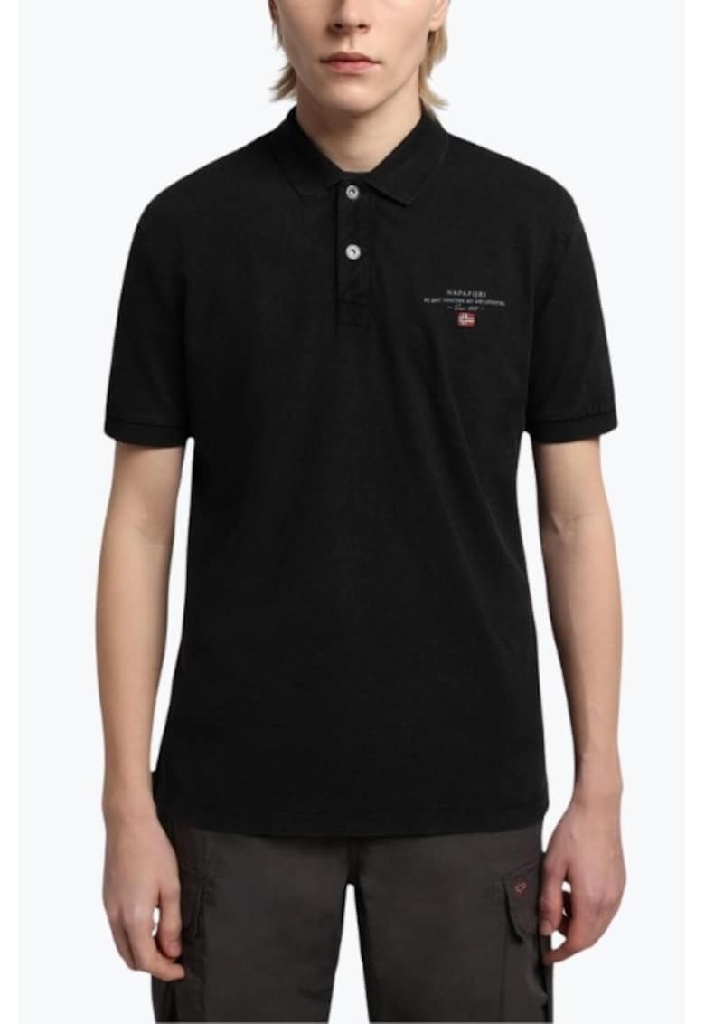 Tricou polo barbati din bumbac Elbas cu croiala Regular Fit - - Negru