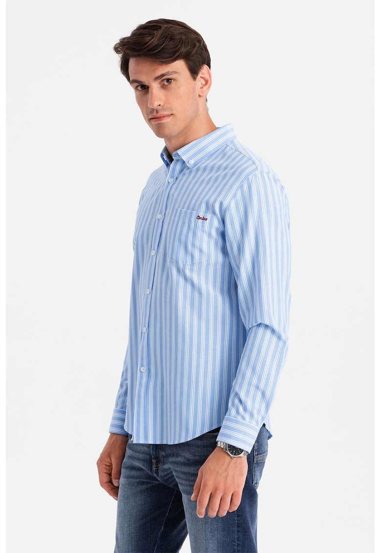 Camasa cu model in dungi si guler fixat cu nasturi