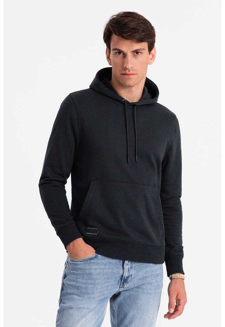 Hanorac de bumbac cu buzunar kangaroo - Negru