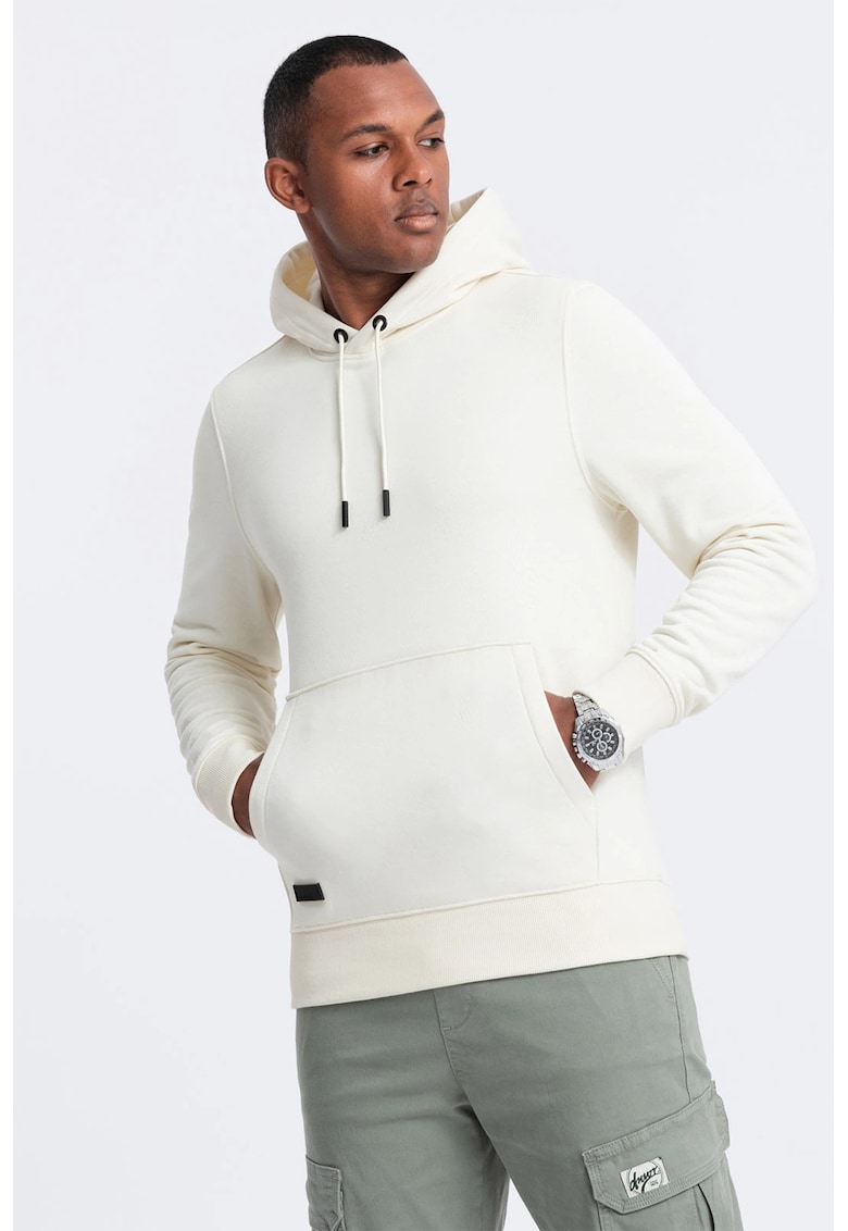 Hanorac de bumbac cu buzunar kangaroo - Crem