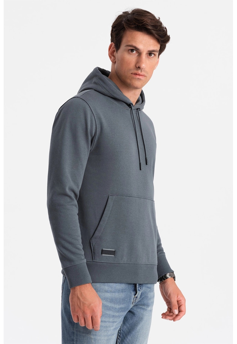 Hanorac de bumbac cu buzunar kangaroo - Gri inchis
