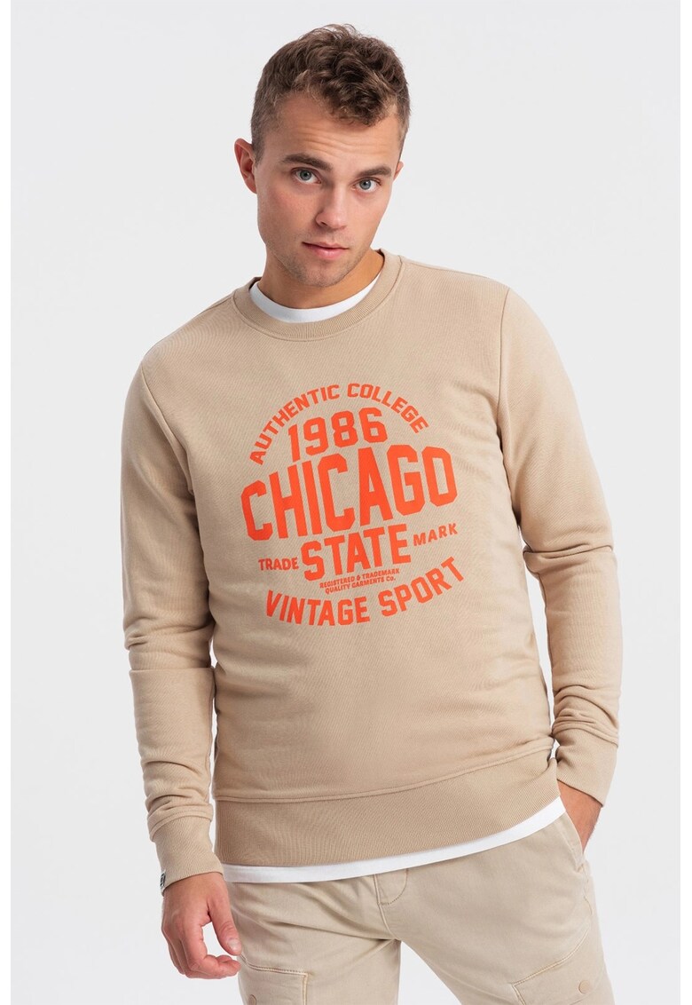 Bluza de trening din amestec de bumbac cu model text - Portocaliu/Bej