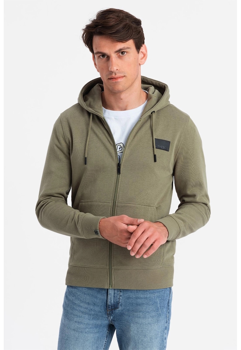 Hanorac regular fit cu fermoar si buzunare - Verde inchis