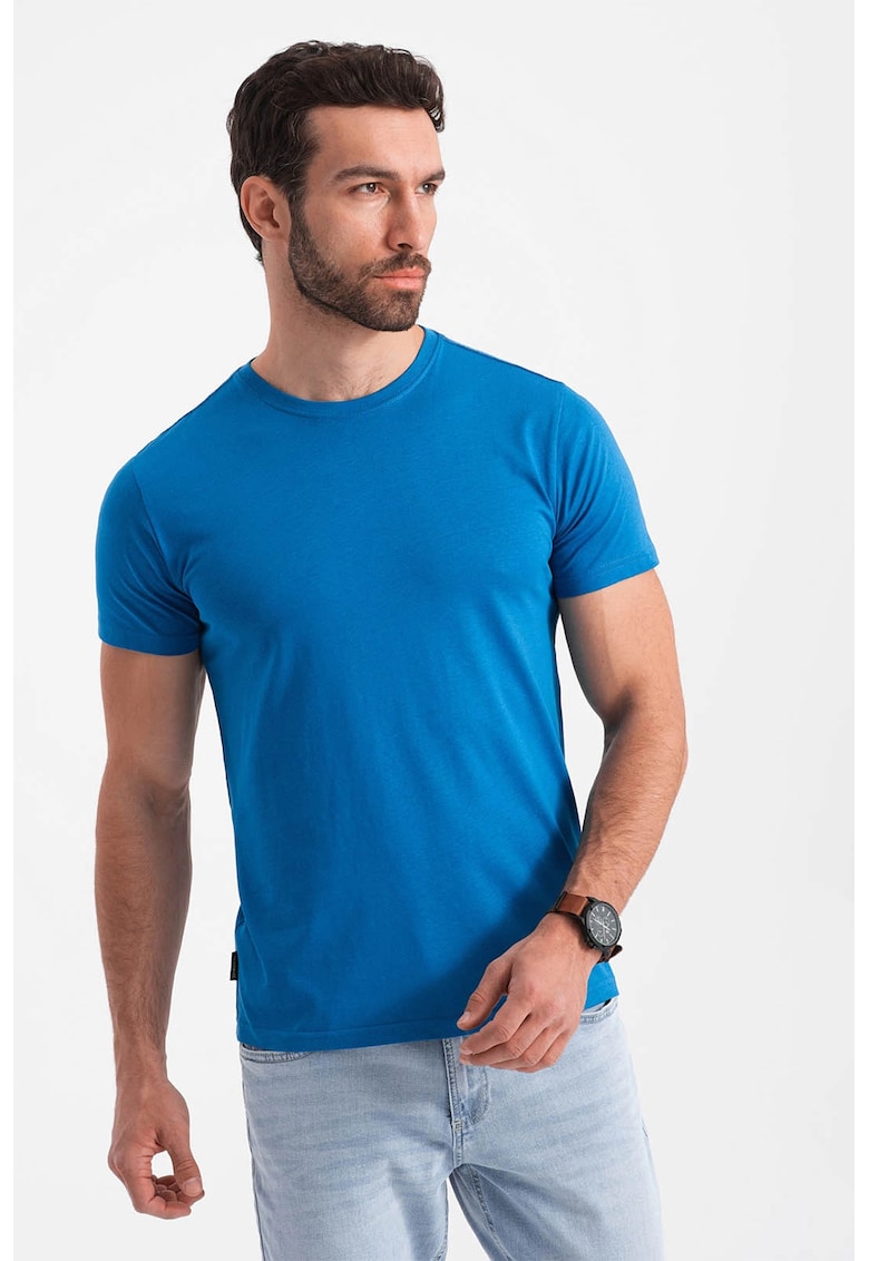 Tricou uni cu decolteu la baza gatului - Albastru