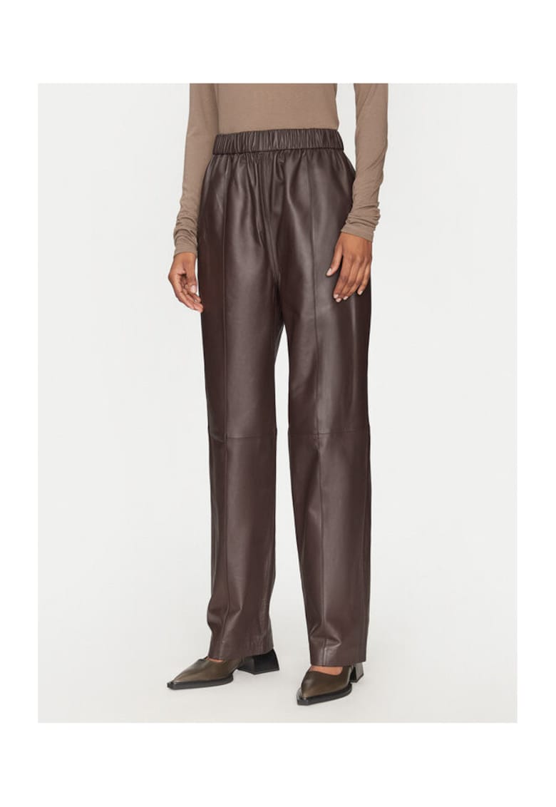 Pantaloni dama - sintetic - maro -