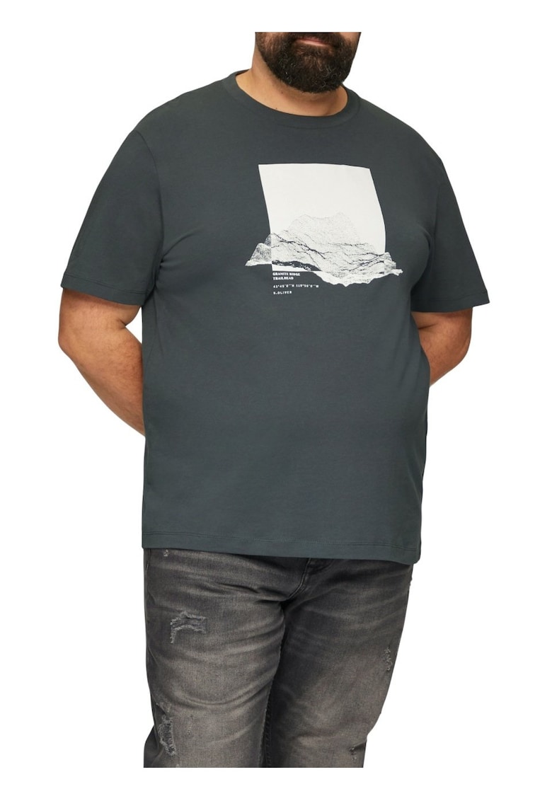 Tricou barbati big sizes la baza gatului din bumbac - cu imprimeu Grafic si croiala Regular fit -  Big Sizes