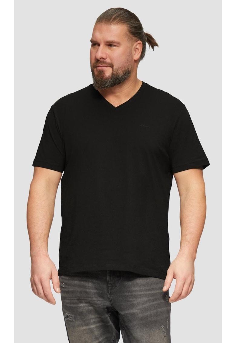 Tricou barbati big sizes cu decolteu in V - cu logo si croiala Regular fit -  Big Sizes