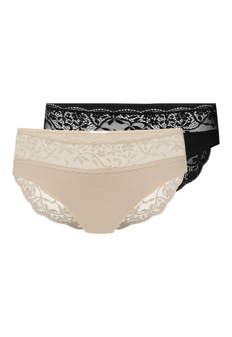 Chiloti cu talie inalta Patri  set de 2 perechi Negru - bej