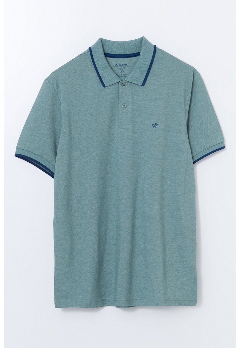 Tricou polo cu fenta cu nasturi - Albastru inchis/Albastru petrol