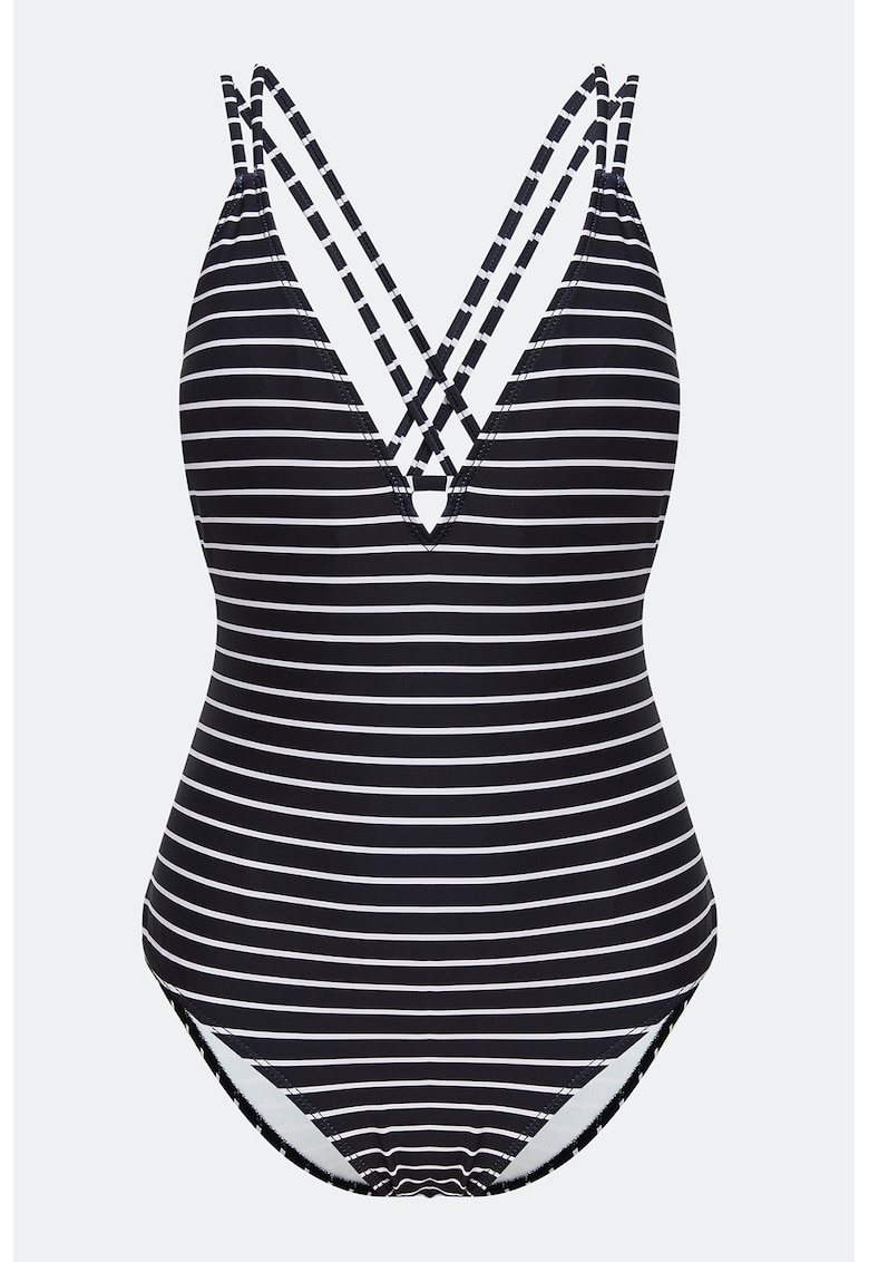Costum de baie intreg cu decolteu in V si model in dungi