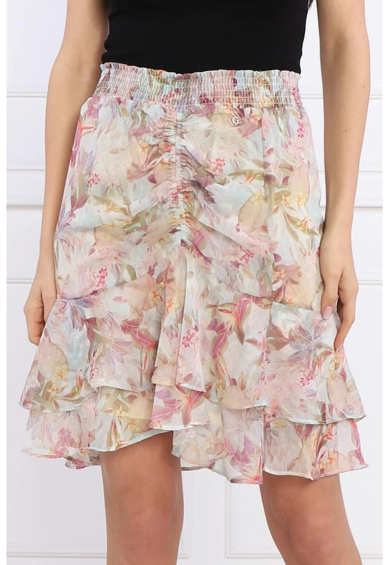 Fusta din sifon cu terminatie cu volane M INTL Roz Fusta din sifon cu terminatie cu volane M INTL Roz