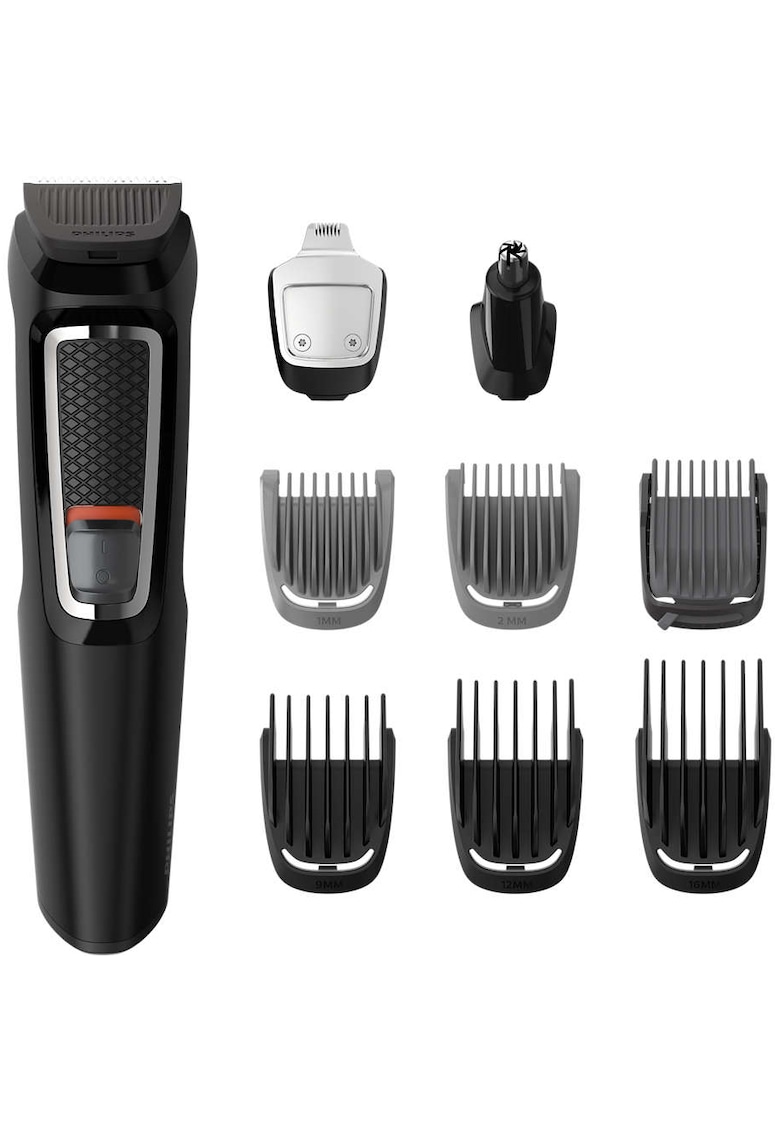 Aparat de tuns barba si parul 9 in 1 Multigroom MG3740/15 - Lame cu ascutire - Acumulator - 6 piepteni par fata si cap - Negru