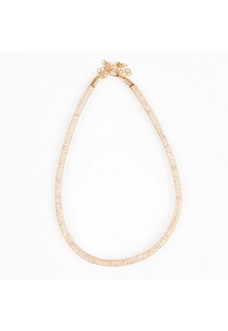 Colier auriu tip tub cu margele transparente - Paris