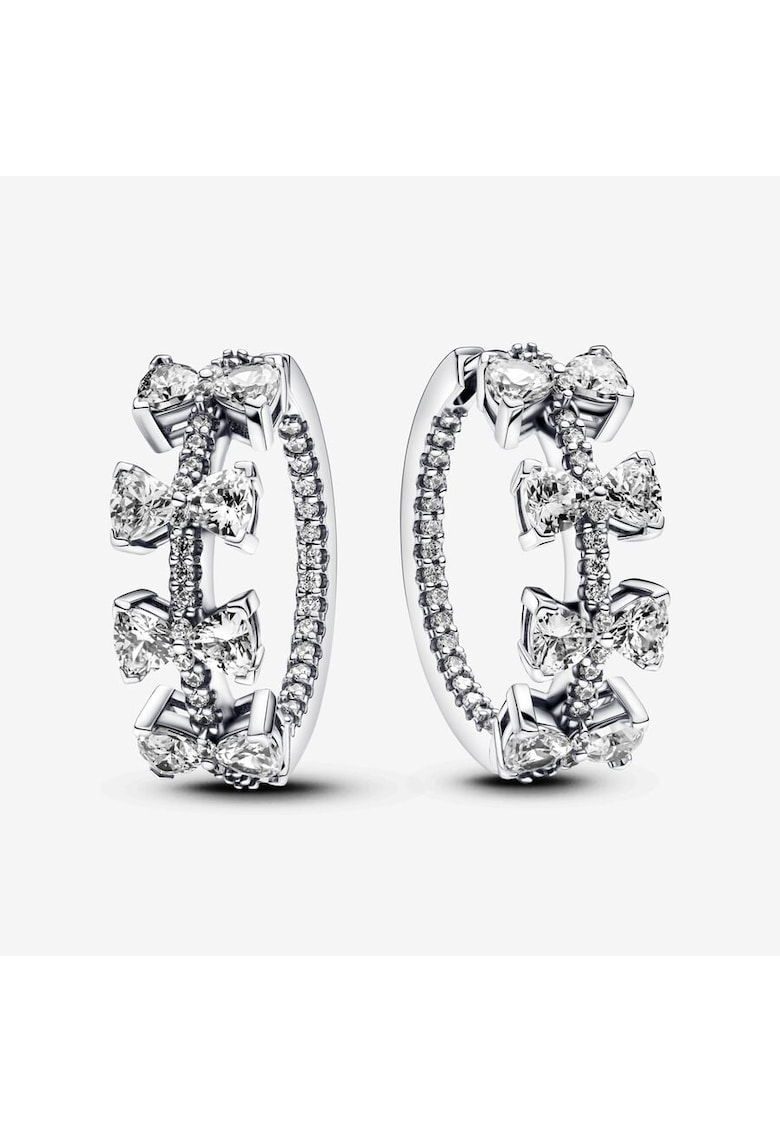 Cercei rotunzi stralucitori cu fundite lucioase Zirconiu - Argint 925