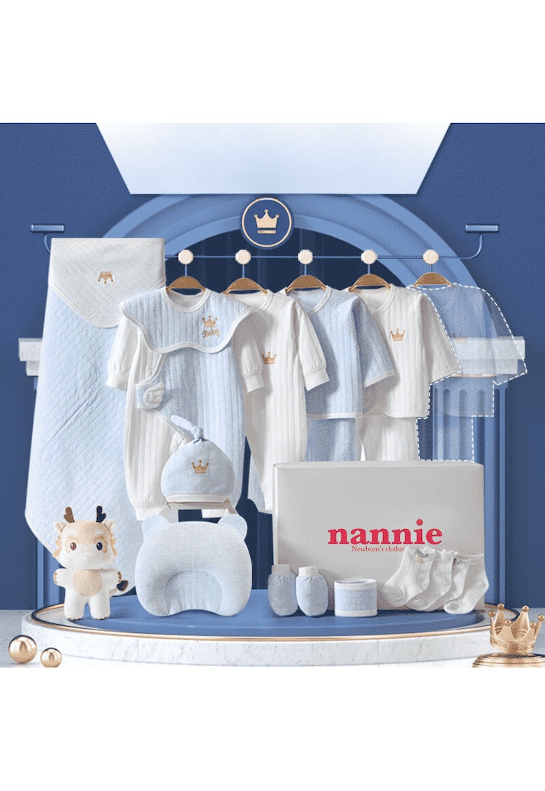 Hainute Cadou Bebe Set Alb-Albastru S 18 Piese Baby