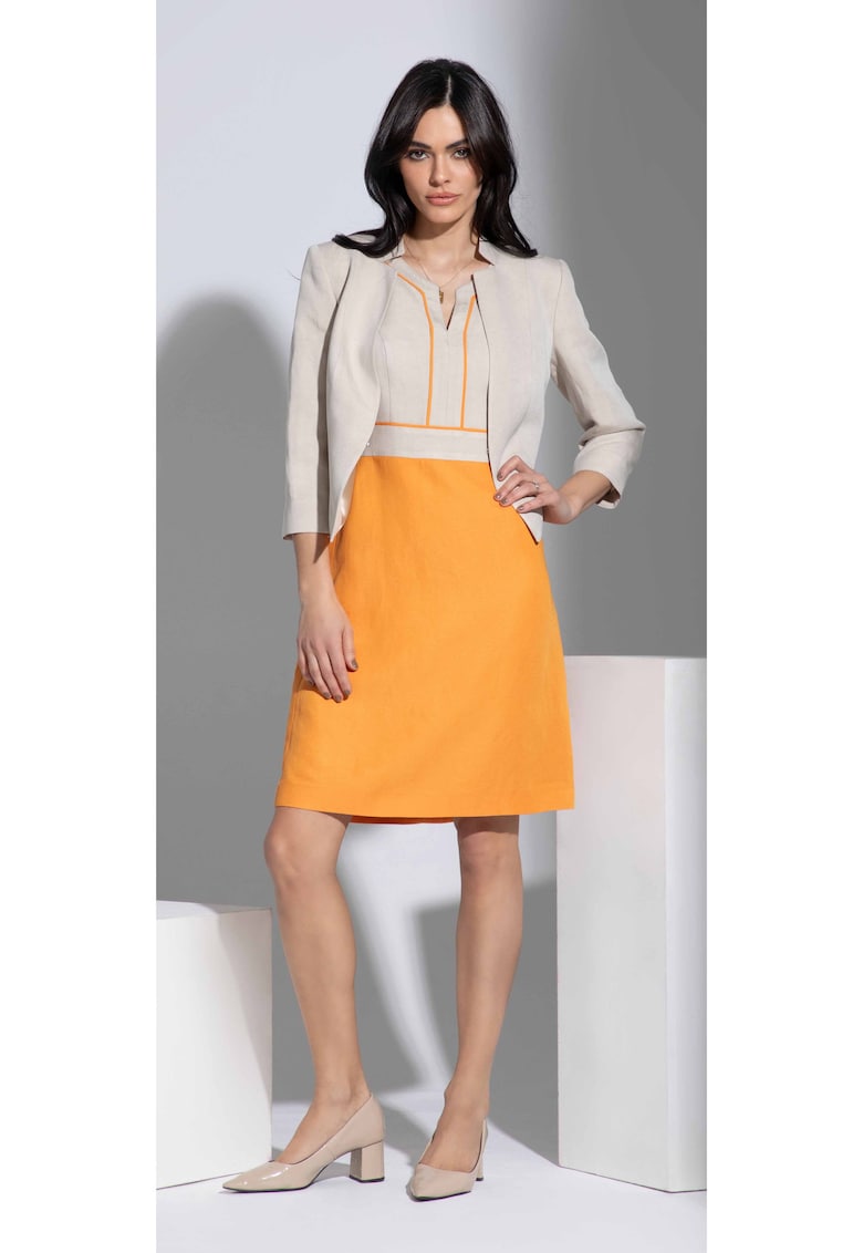 Rochie din amestec de in cu design colorblock