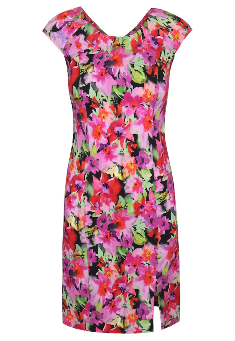 Rochie din raion cu imprimeu floral si maneci tip aripioara - Multicolor