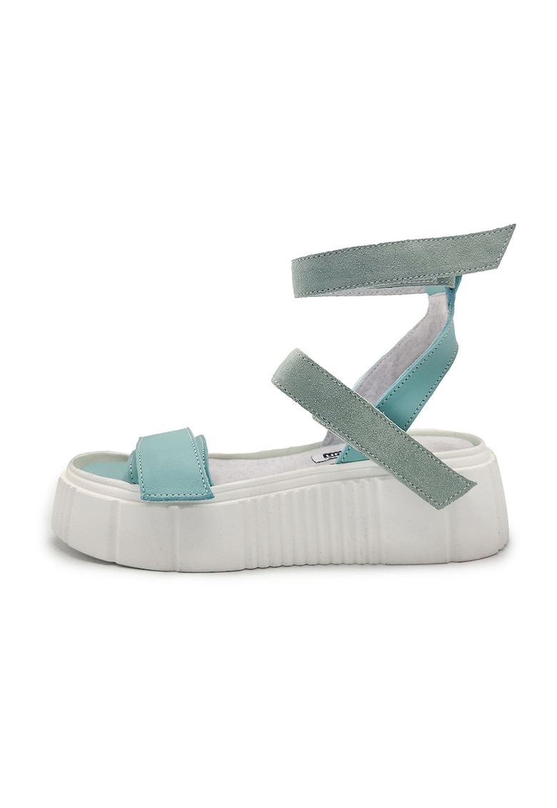 Sandale wedge din piele si piele intoarsa