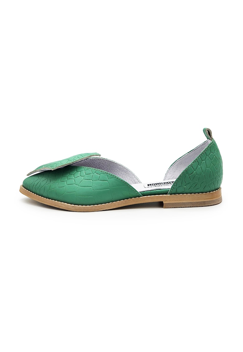 Pantofi din piele cu talpa plata si varf ascutit - Verde deschis
