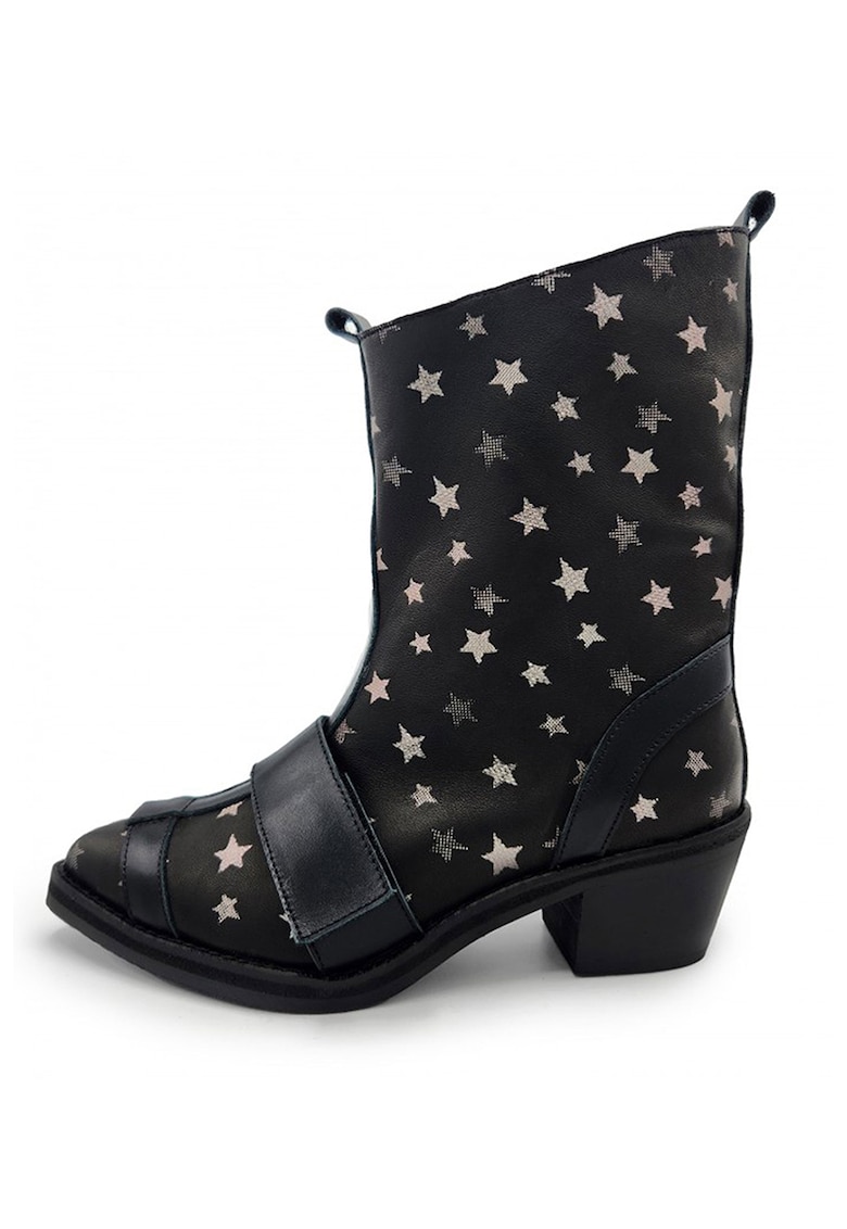 Cizme lungi din piele cu toc masiv