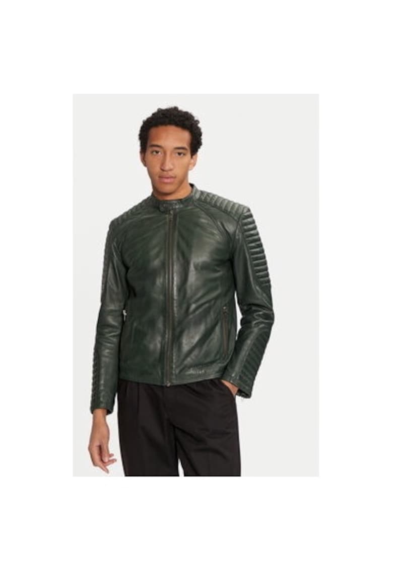 Geaca barbati - 304925078 - Piele naturala - Verde - Verde