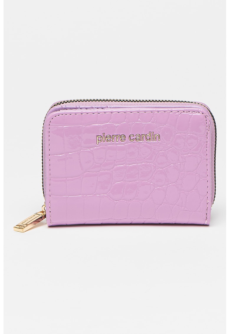 Portofel cu fermoar si aspect de piele de crocodil - Lila