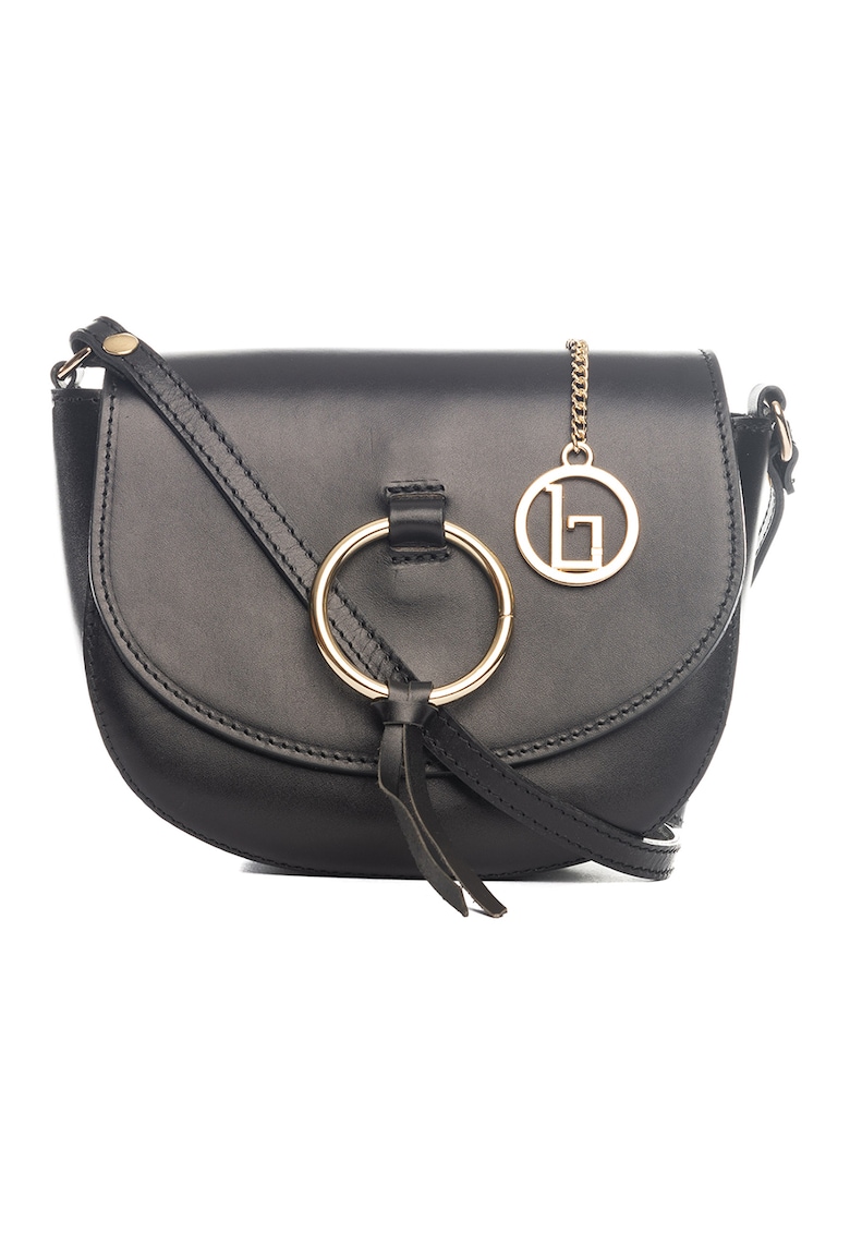 Geanta crossbody din piele cu clapa - Negru Geanta crossbody din piele cu clapa - Negru
