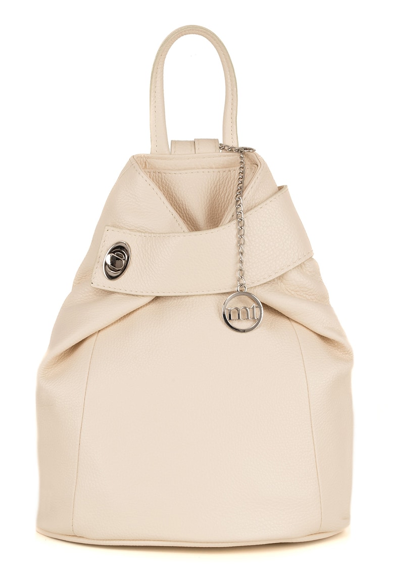 Rucsac de piele cu accesoriu logo Sirietto - Crem