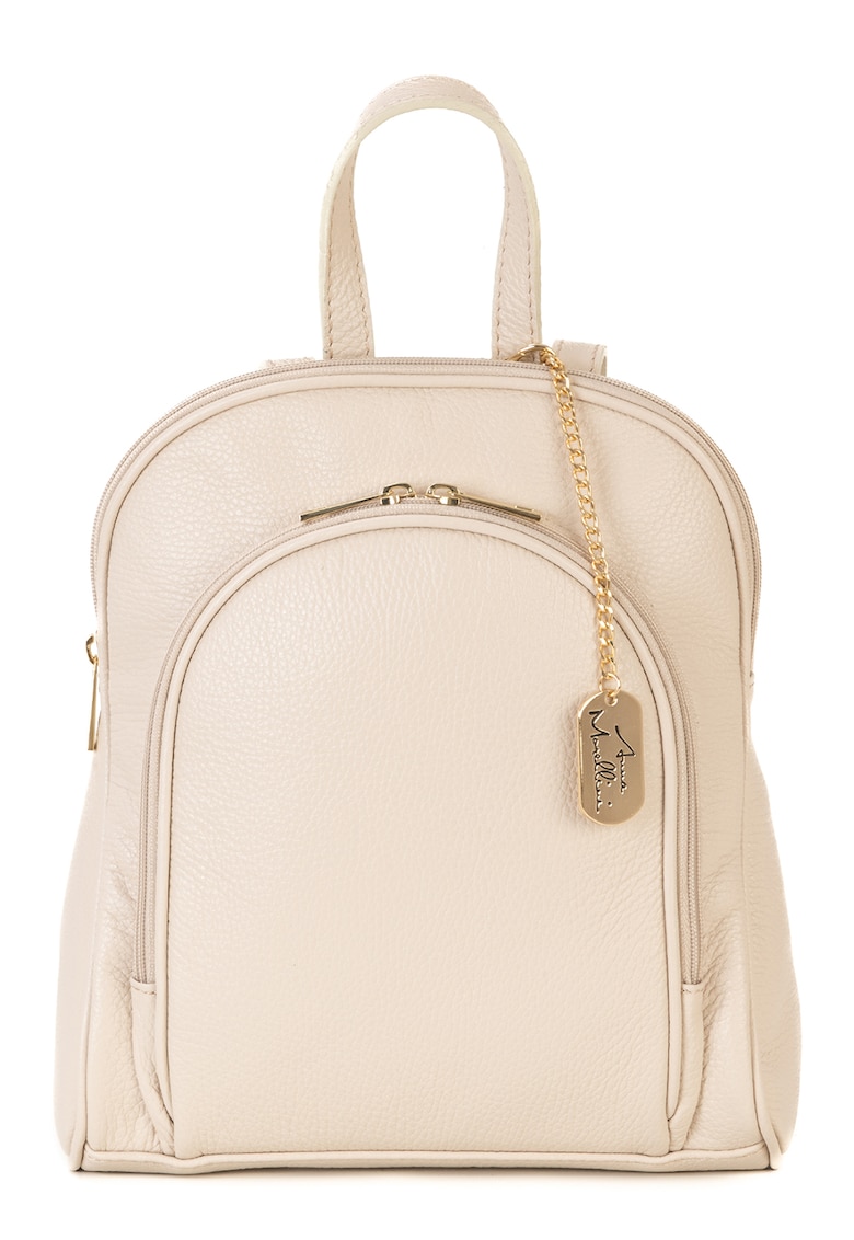 Rucsac din piele cu buzunar exterior - Bej