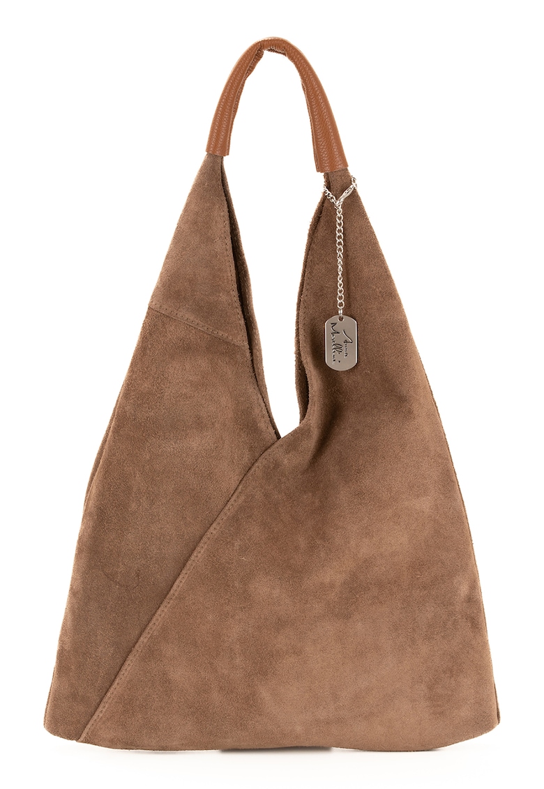 Geanta hobo din piele intoarsa - Maro fango