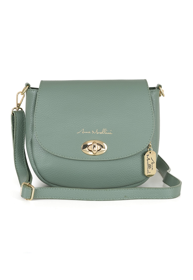 Geanta crossbody din piele cu clapa - Verde fistic