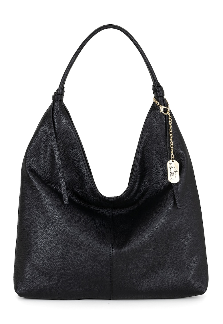 Geanta hobo din piele cu logo metalic - Negru stins