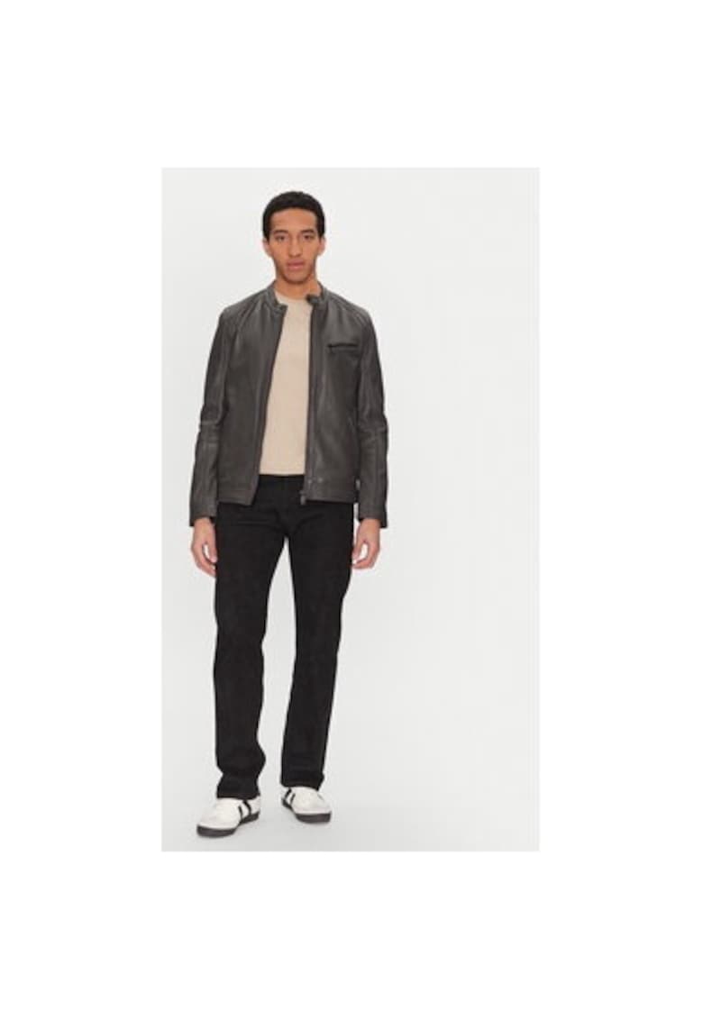 Geaca barbati - 305284341 - Piele naturala - Gri