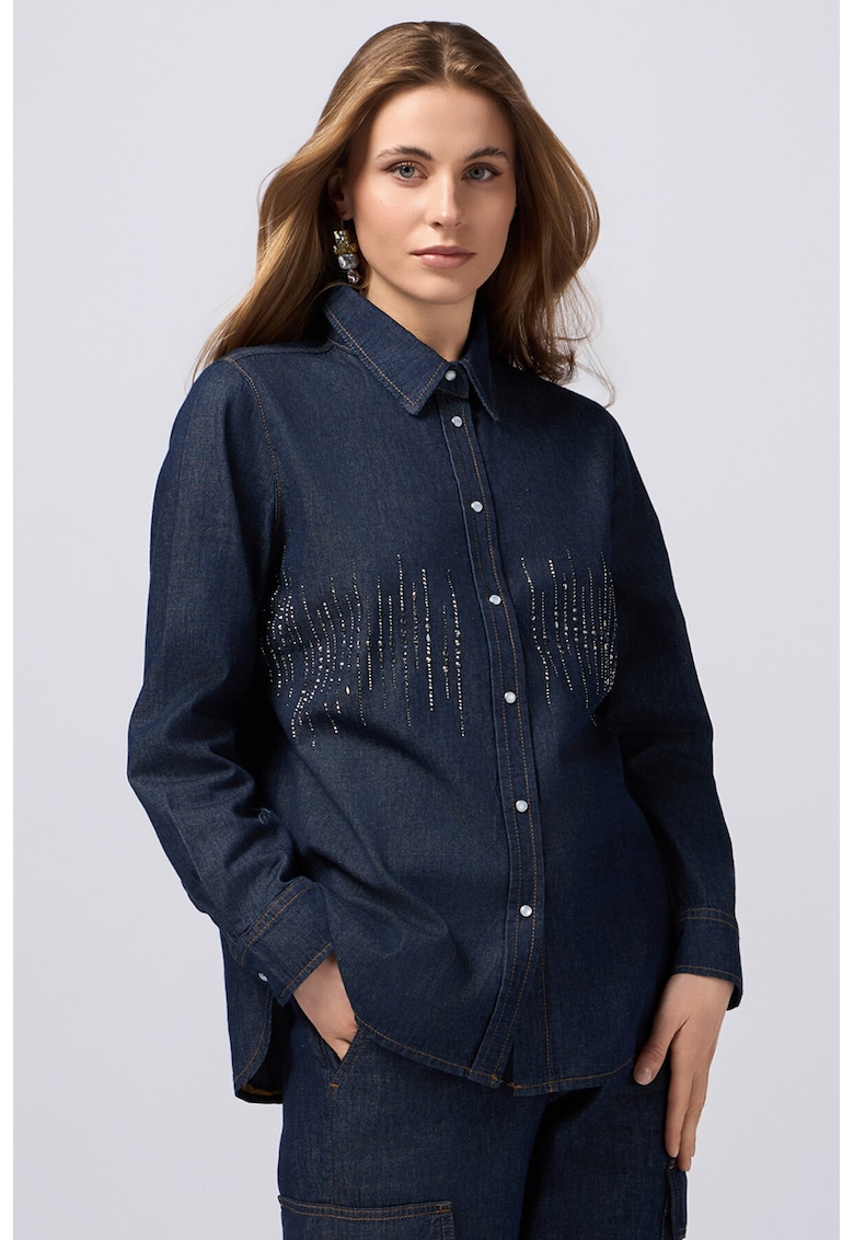 Camasa lejera din denim cu strasuri