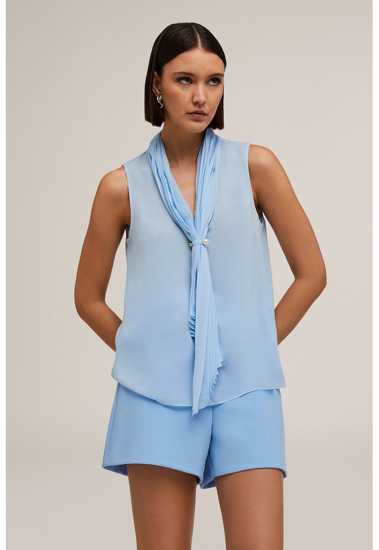 Top cu guler plisat tip esarfa - Albastru pastel