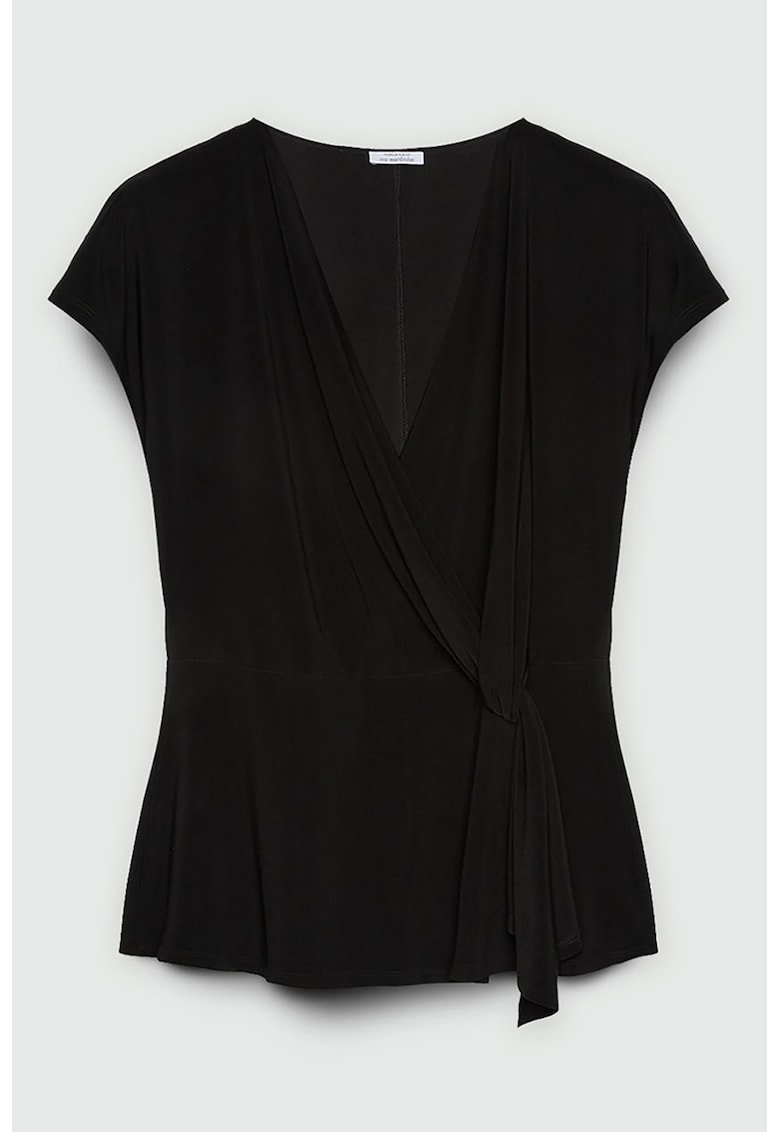 Bluza cu decolteu in V si model petrecut - Negru