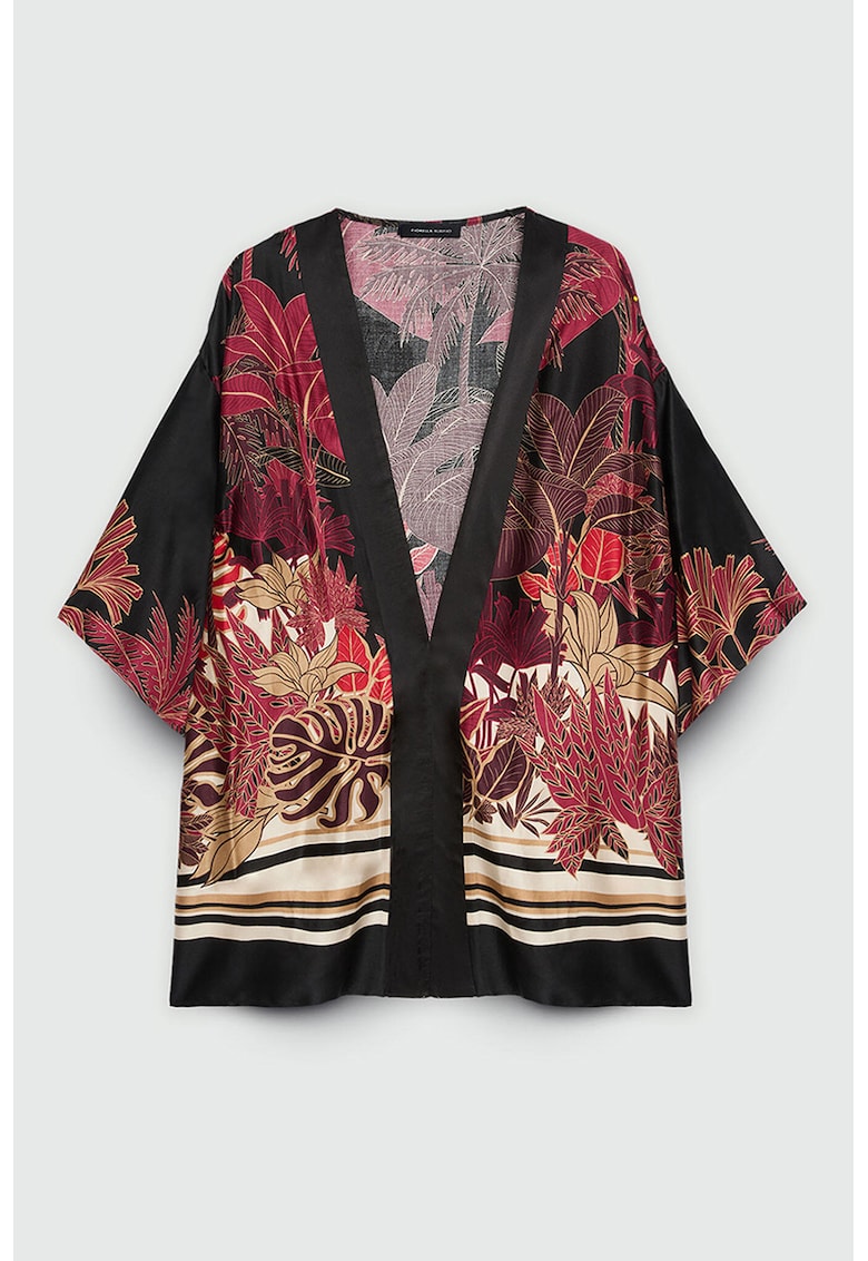 Bluza cu model - decolteu in V si aspect satinat