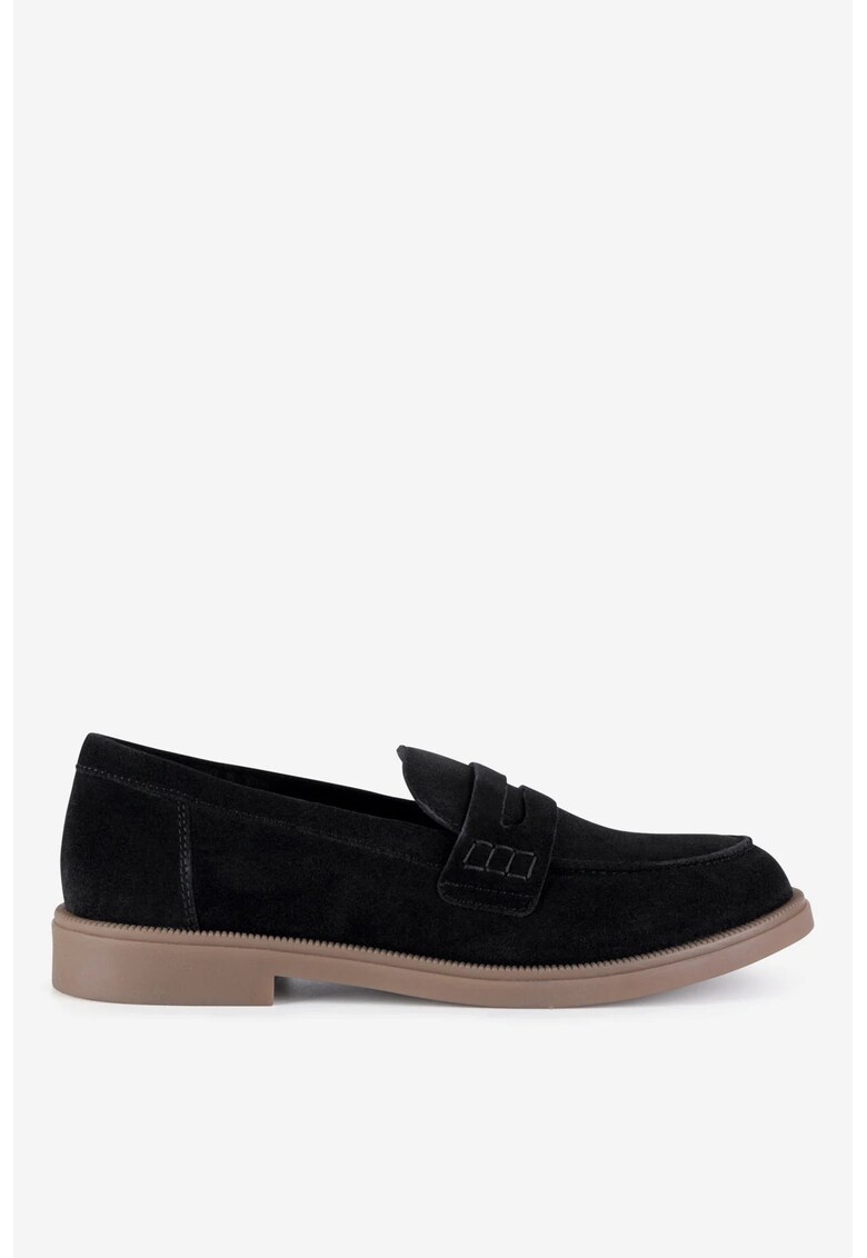 Mocasini dama 5903698048970 - Piele intoarsa - Negru - Negru