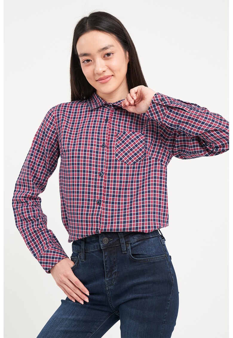 Camasa in carouri cu buzunar pe piept - Rosu/Bleumarin