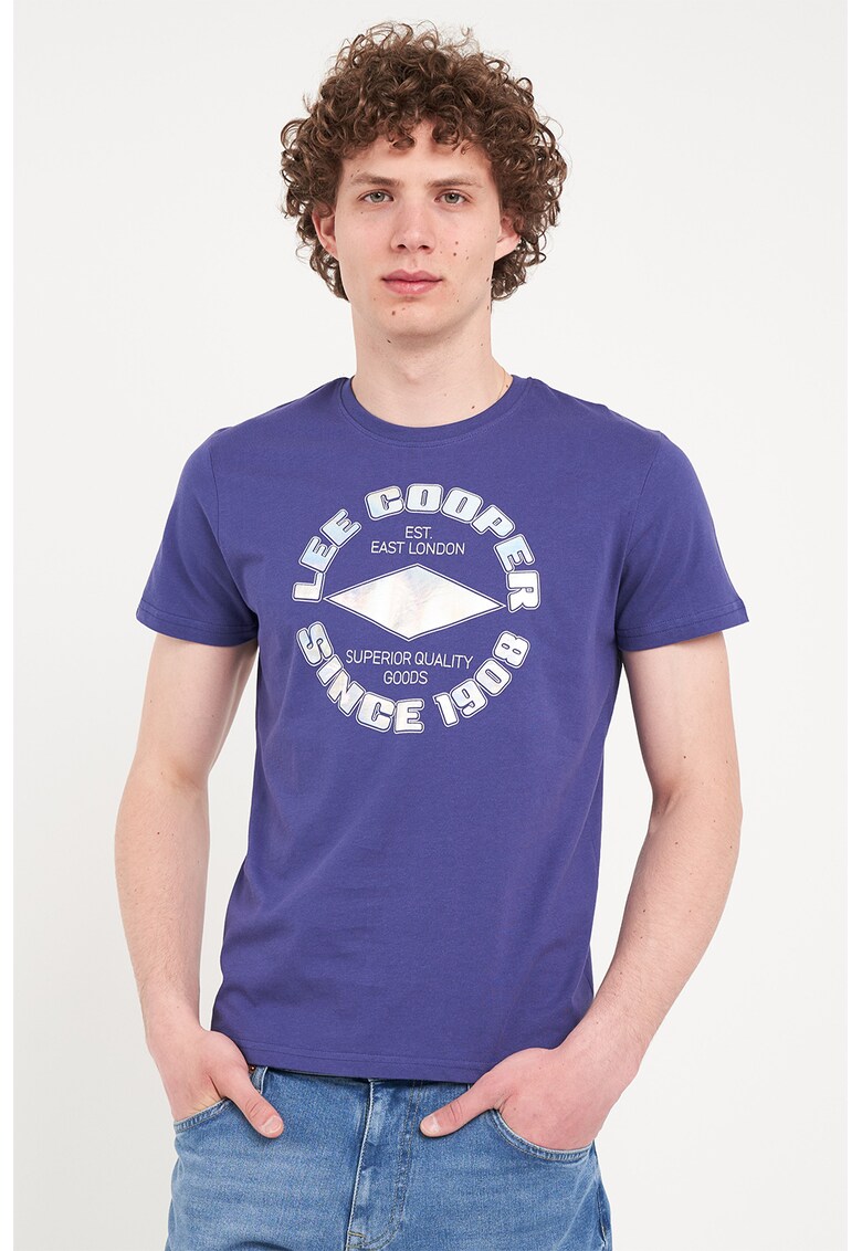 Tricou de bumbac cu imprimeu logo - Albastru prafuit