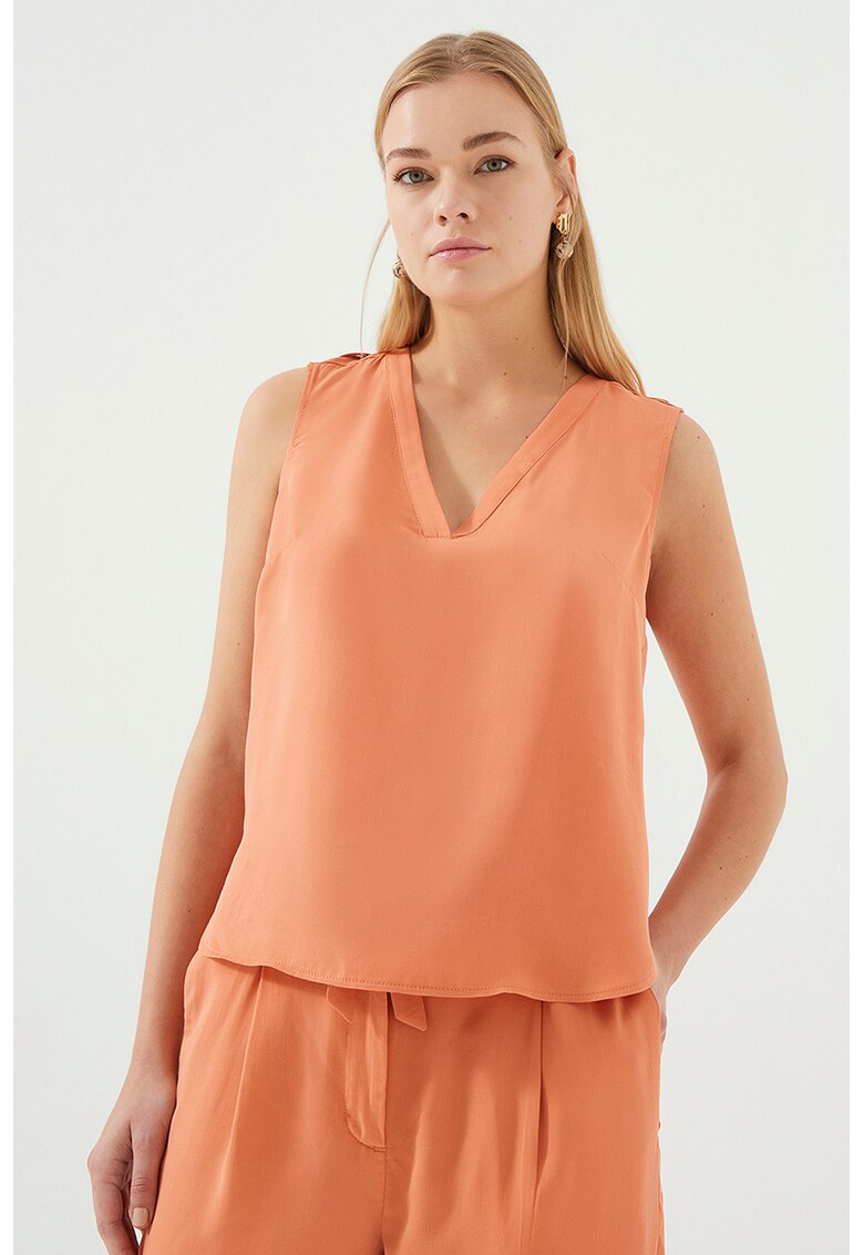 Bluza din lyocel cu decolteu in V - fara maneci