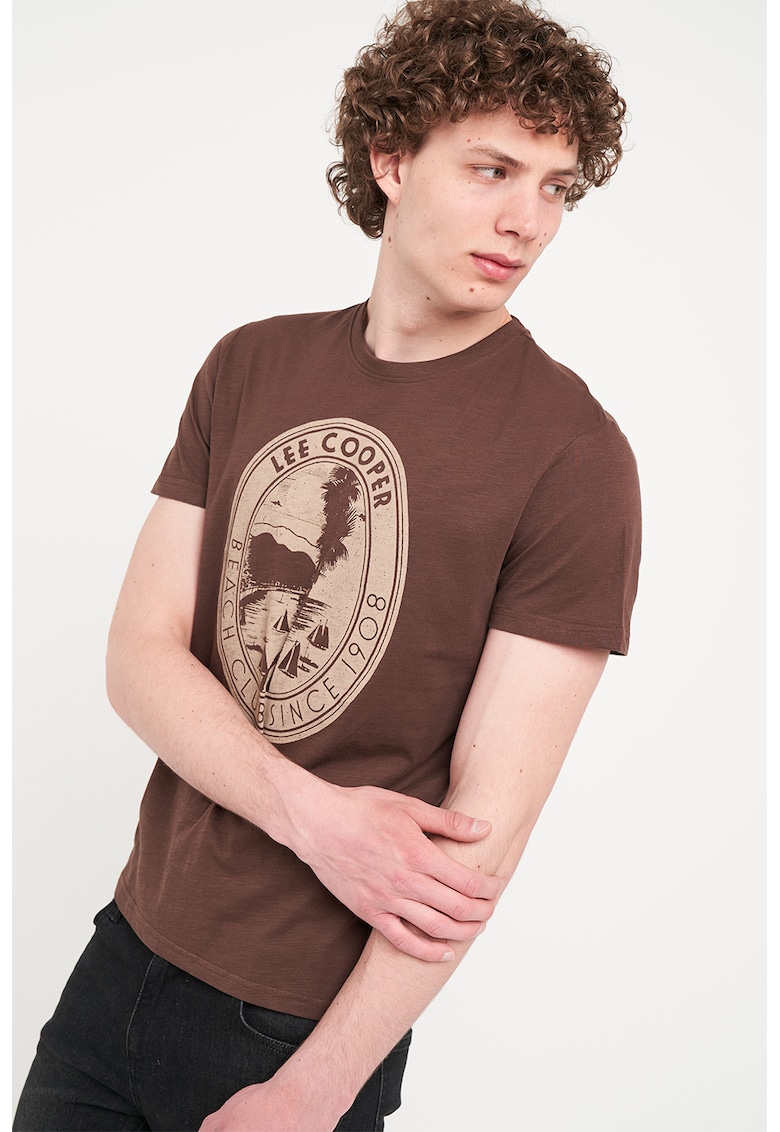 Tricou cu decolteu la baza gatului si imprimeu