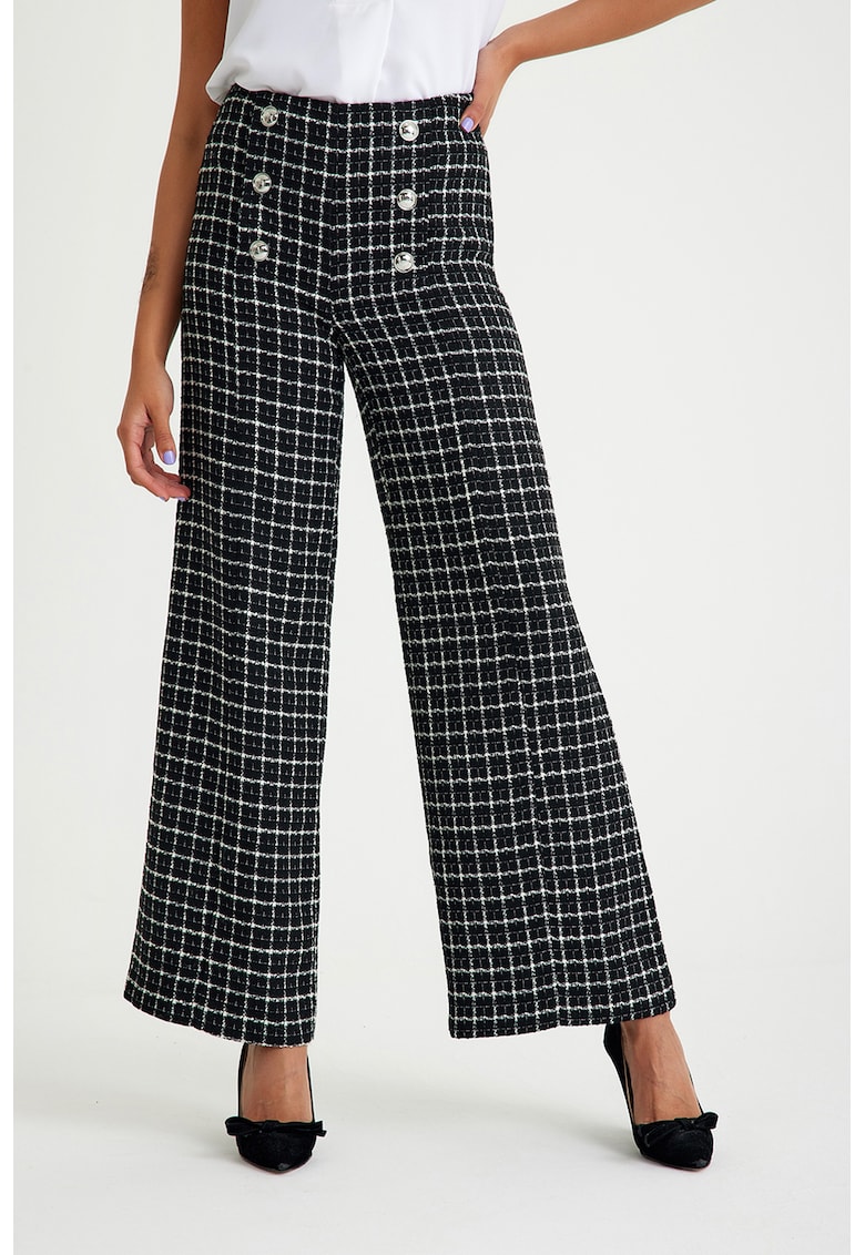 Pantaloni din tuid cu croiala conica si model in carouri
