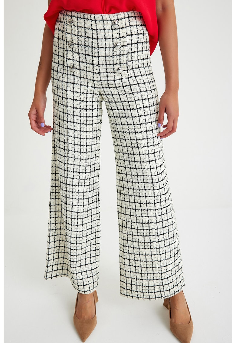 Pantaloni din tuid cu croiala conica si model in carouri