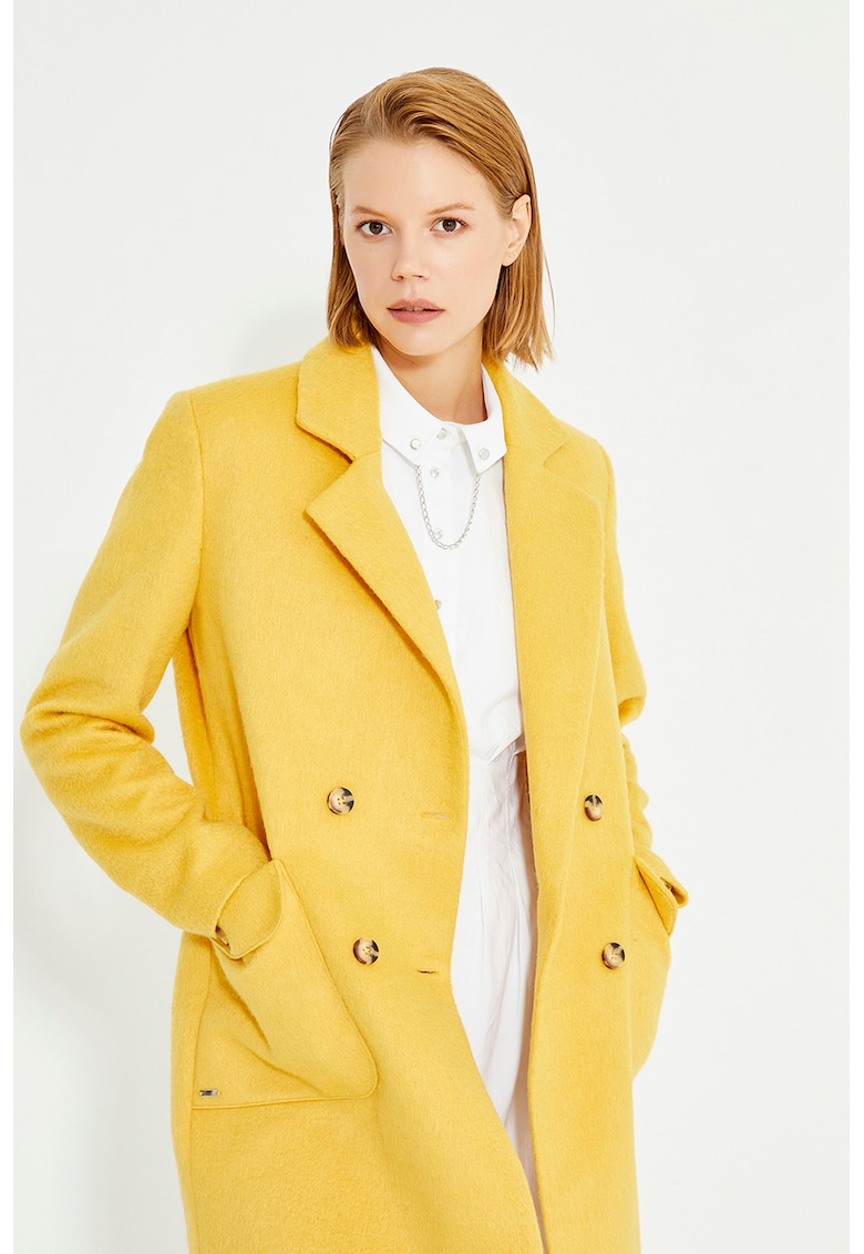 Palton din amestec de lana cu doua randuri de nasturi