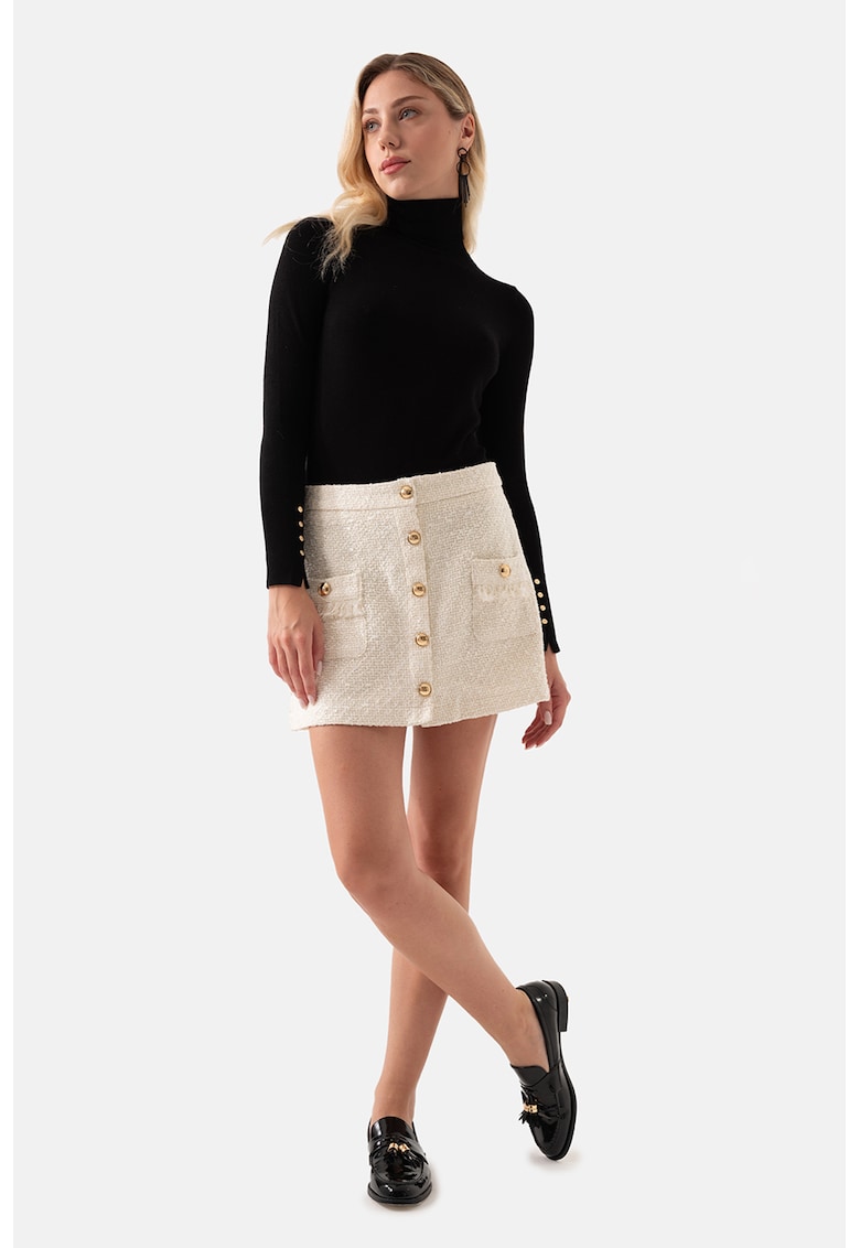 Fusta mini din tuid cu buzunare cu clapa Fusta mini din tuid cu buzunare cu clapa