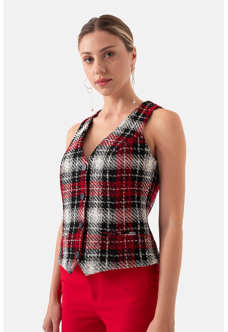 Vesta cu decolteu in V si model in carouri