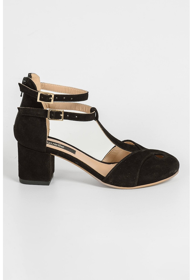 Pantofi din piele intoarsa cu bareta in forma de T Jackie