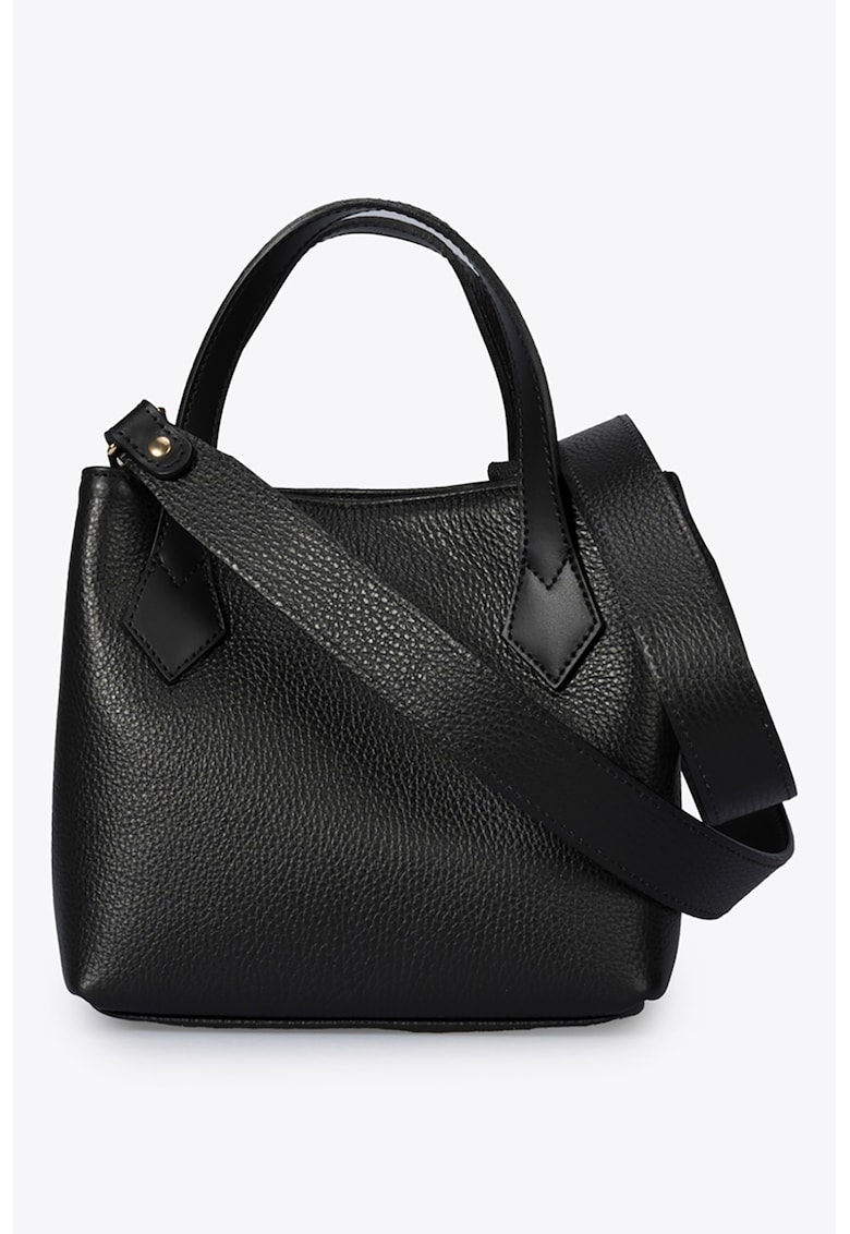 Geanta din piele cu maner si bareta aditionala - Negru